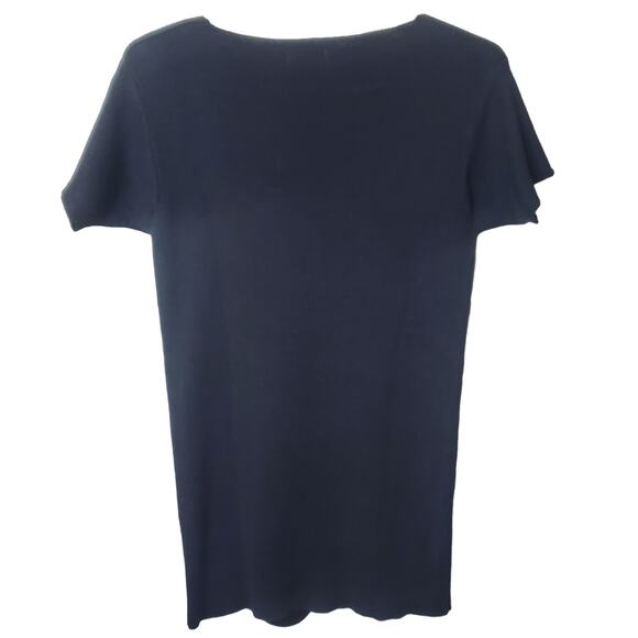 Calvin Klein Sport Navy Short Sleeve Linen Ribbed Knit Crewneck Sweater Size S - Picture 2 of 4